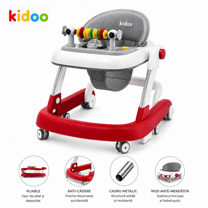 Premergător educațional 3 în 1 KIDOO®, pentru copii | Masuță, Premergător ; Antemergător | Reglabil, Muzical, Anti-cădere