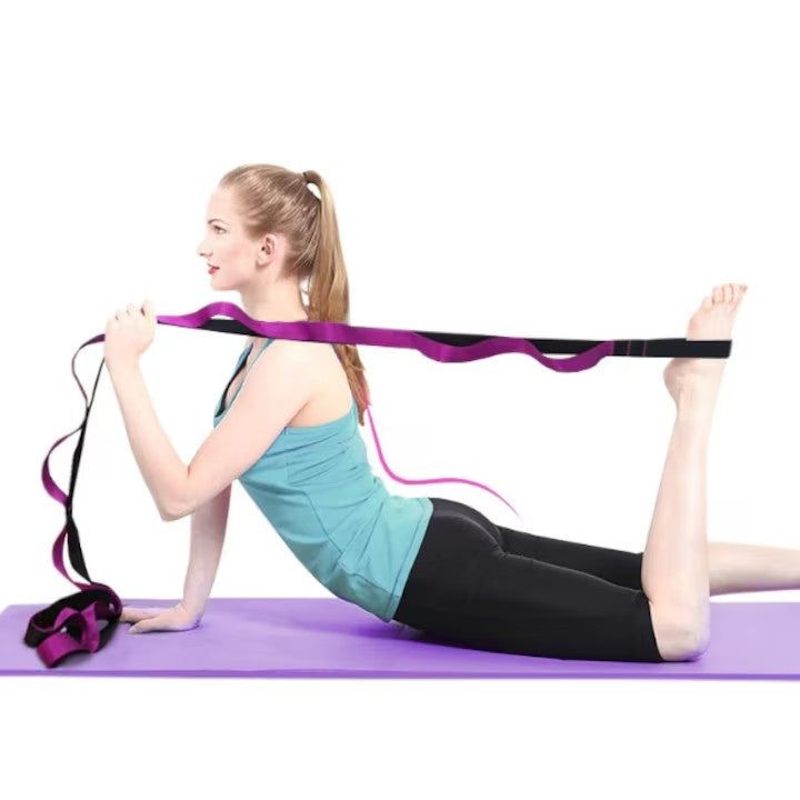Curea AT PERFORMANCE®, pentru yoga, pilates, gimnastica, cu 14 bucle, neelastica, Mov.