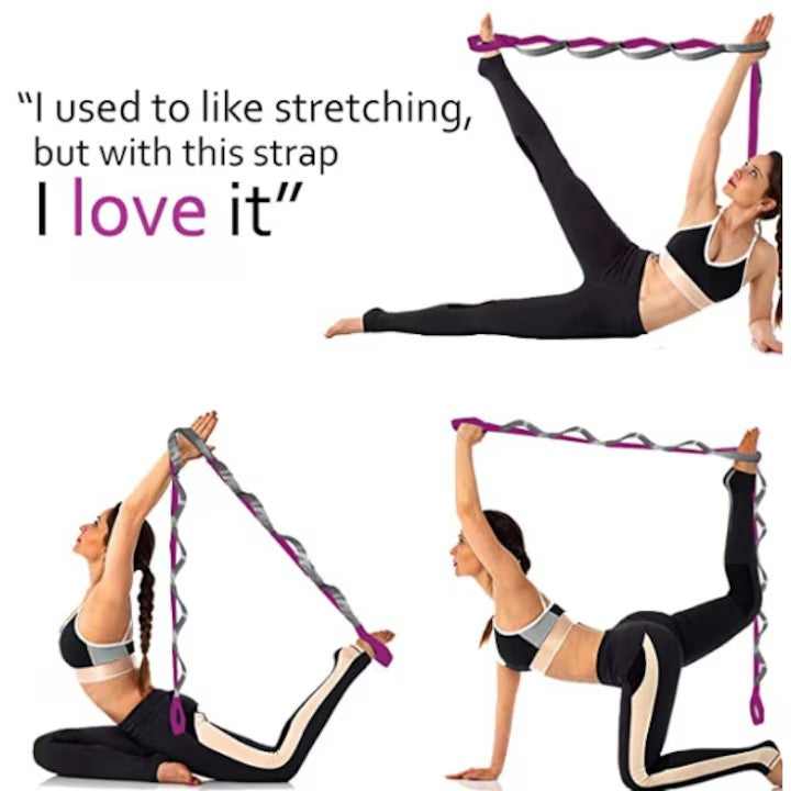 Curea AT PERFORMANCE®, pentru yoga, pilates, gimnastica, cu 14 bucle, neelastica, Mov.