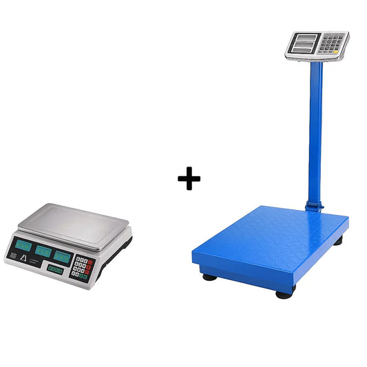 Pachet complet de cântărire: Cântar Platformă 350kg + Cântar Electronic 40kg cu Acumulator – Pachet Complet pentru Magazin &amp; Depozit