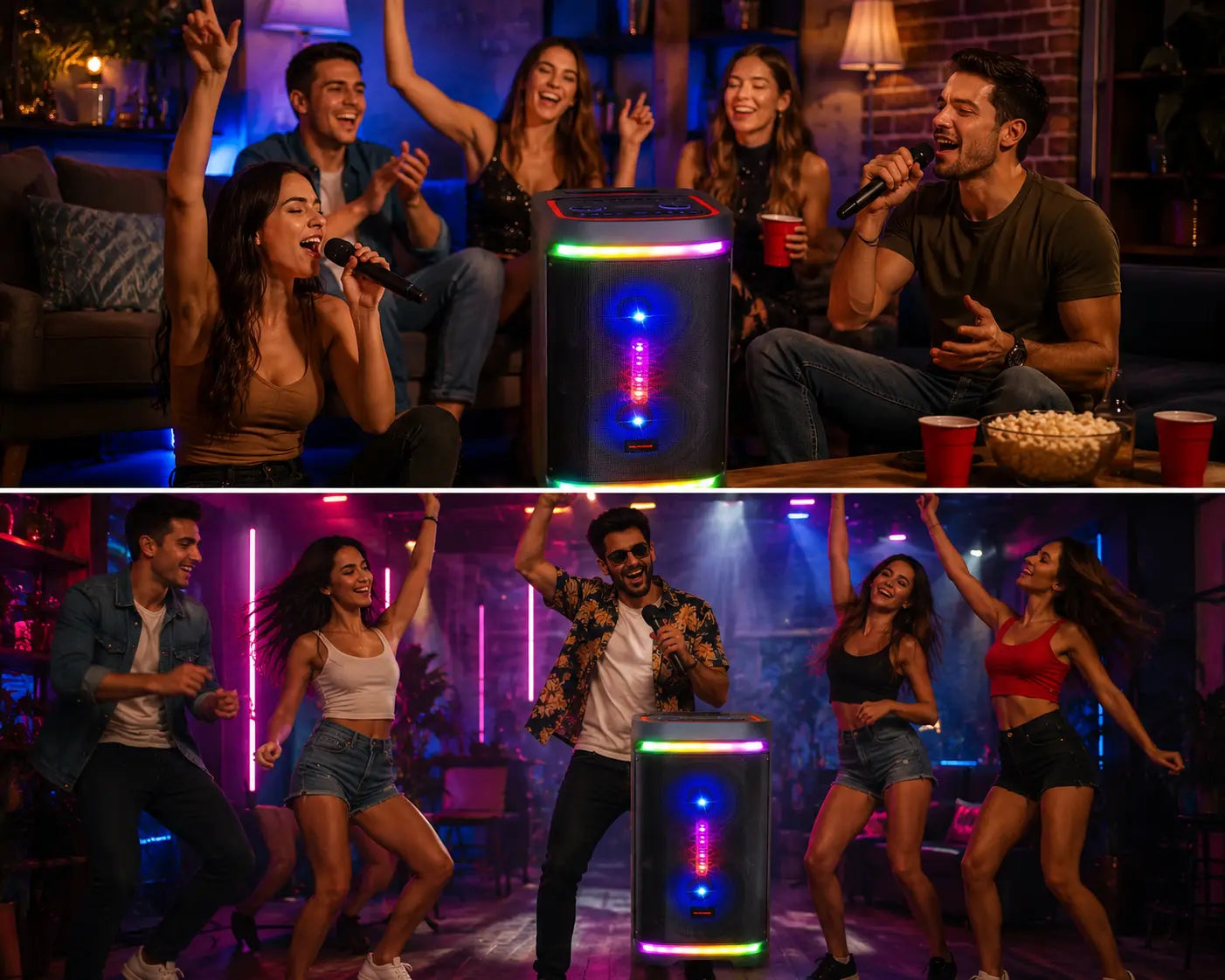 Boxă Karaoke Portabilă KOLAV-M2854 200W PMPO, 2x8", Bluetooth, Microfon Wireless Inclus, RGB LED, TWS, USB-C, TF Card, Telecomandă și Xtra Bass