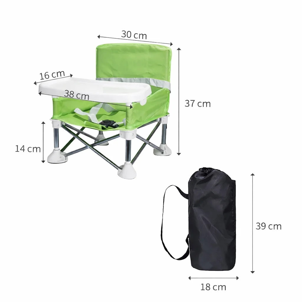 Scaun bebe, pliabil, compact, portabil, usor de depozitat, cu tava detasabila, pentru masa si joaca, cu spatiu de depozitare, ham de siguranta in 5 puncte