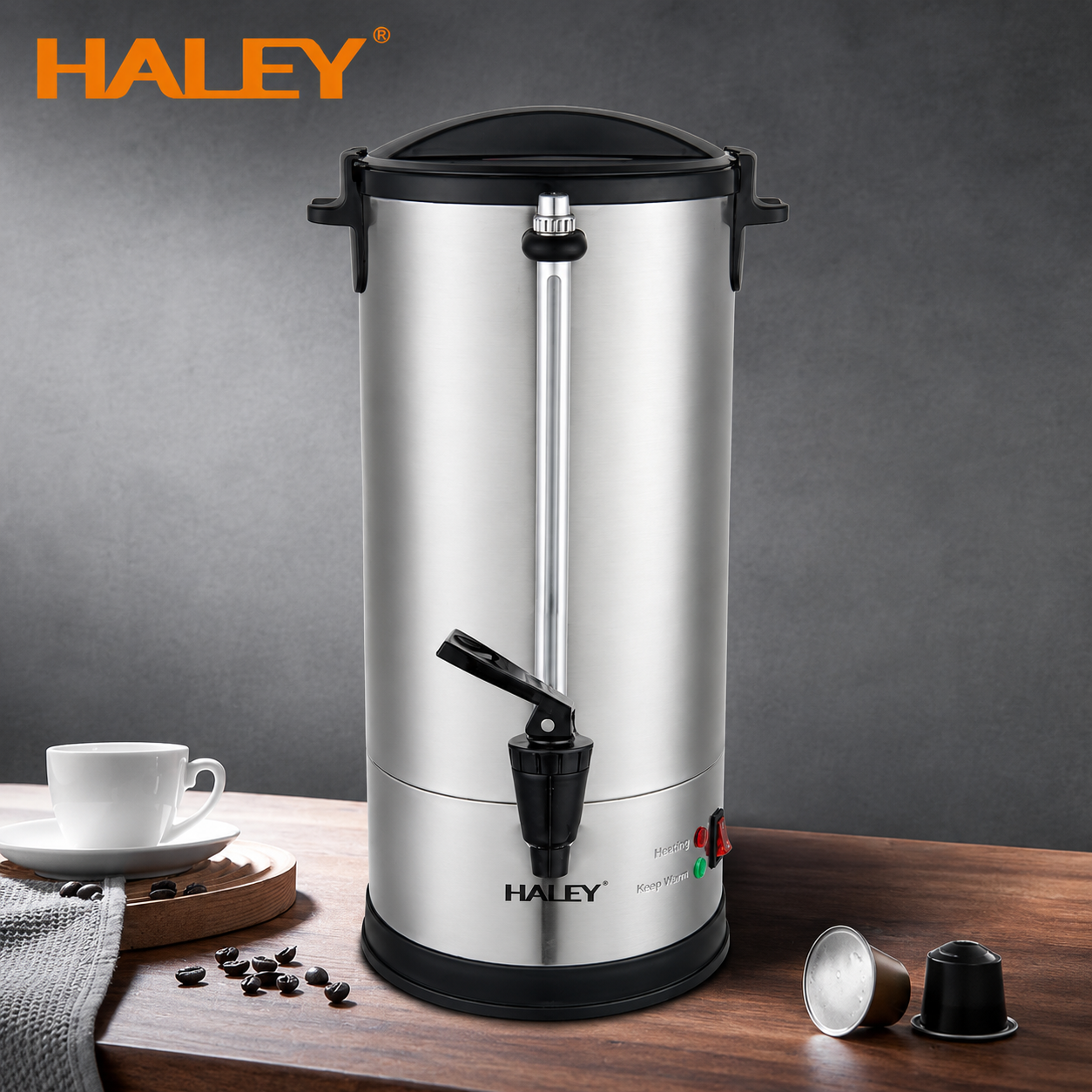 Termos Electric Profesional HALEY HY-6935L, 35L, 2500W, Inox 304, Robinet, Indicator Nivel Apă, Menținere Temperatură