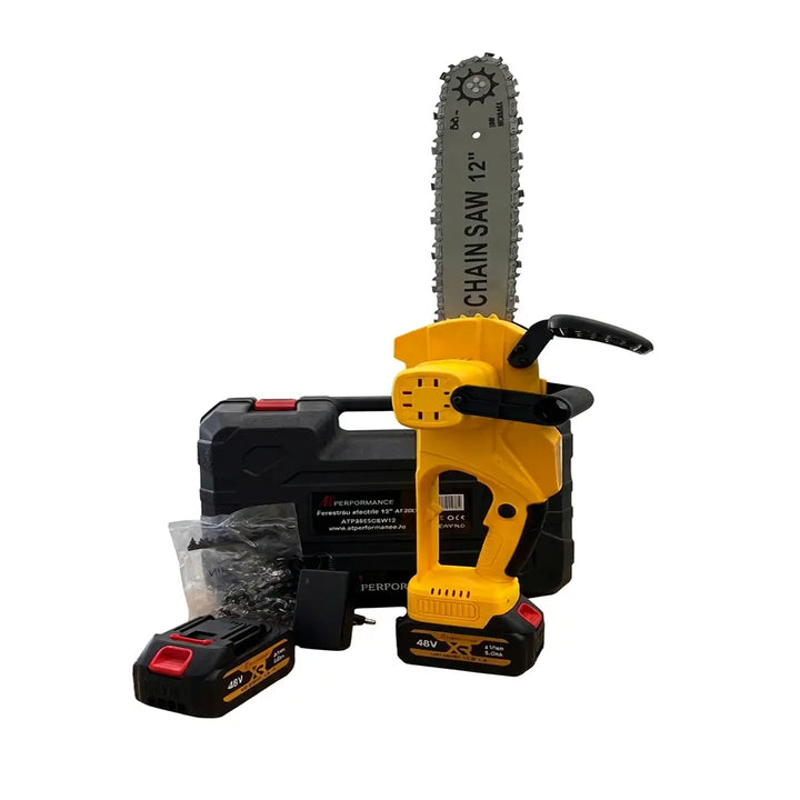 Drujba Electric cu Lant 12" AT-Performance AT-2023 – 2 Acumulatori 48V 5000mAh, 2 Lanturi, Incarcator Inclus