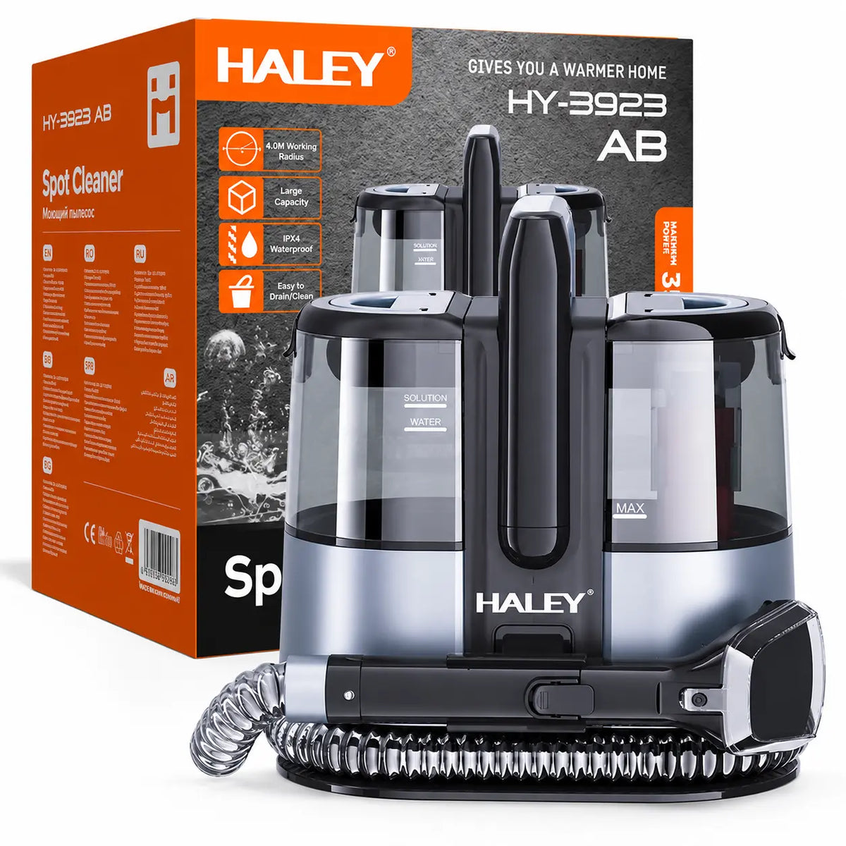 Aspirator cu Spălare HALEY HY-3923 AB, 3500W, Curățare Tapițerie, Canapele, Saltele și Covoare, Rezervor Apă Curată 1350 ml, Rezervor Apă Murdară 800 ml, Rază de Lucru 4 m, IPX4