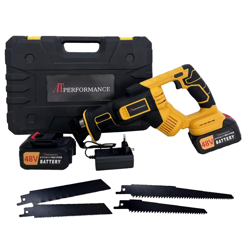 Fierăstrău Electric Sabie AT PERFORMANCE® 48V, 2 Acumulatori, 3000 RPM, Set Lame și Cutie Transport