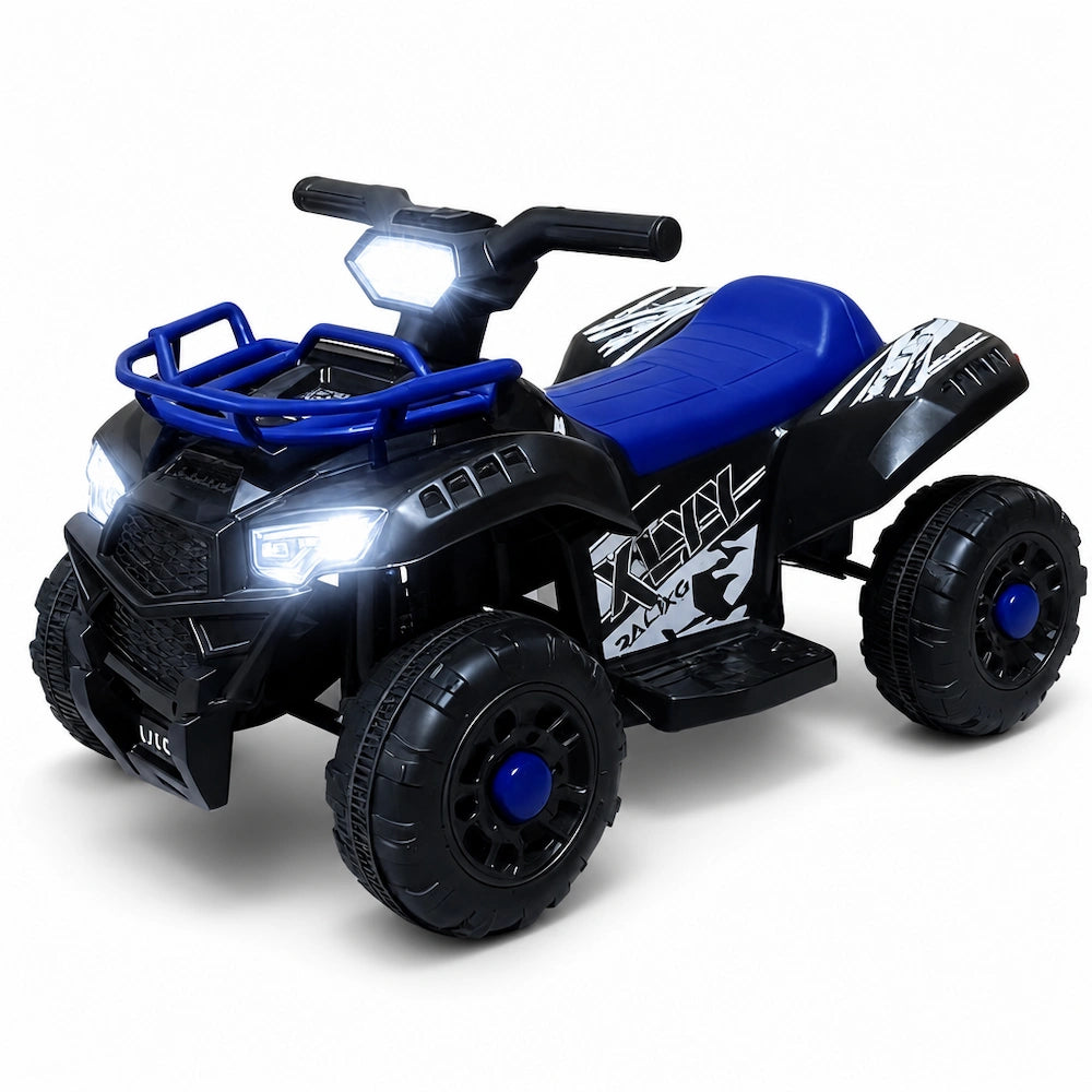 ATV electric copii KIDOO® L-168 albastru, vedere din față și lateral