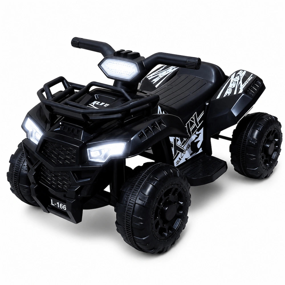 ATV electric KIDOO® L-168 negru, vedere oblică de sus asupra șeii și ghidonului