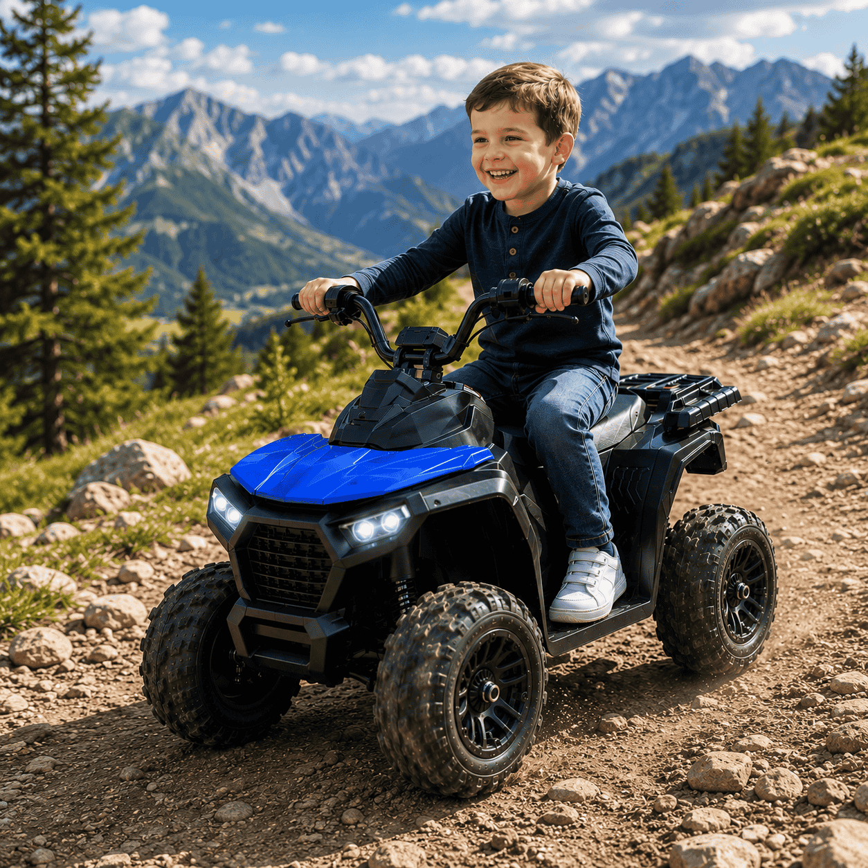ATV Electric KIDOO pentru Copii 6V, Motor 380, Faruri LED, Pornire cu Buton, Design Off-Road, Albastru