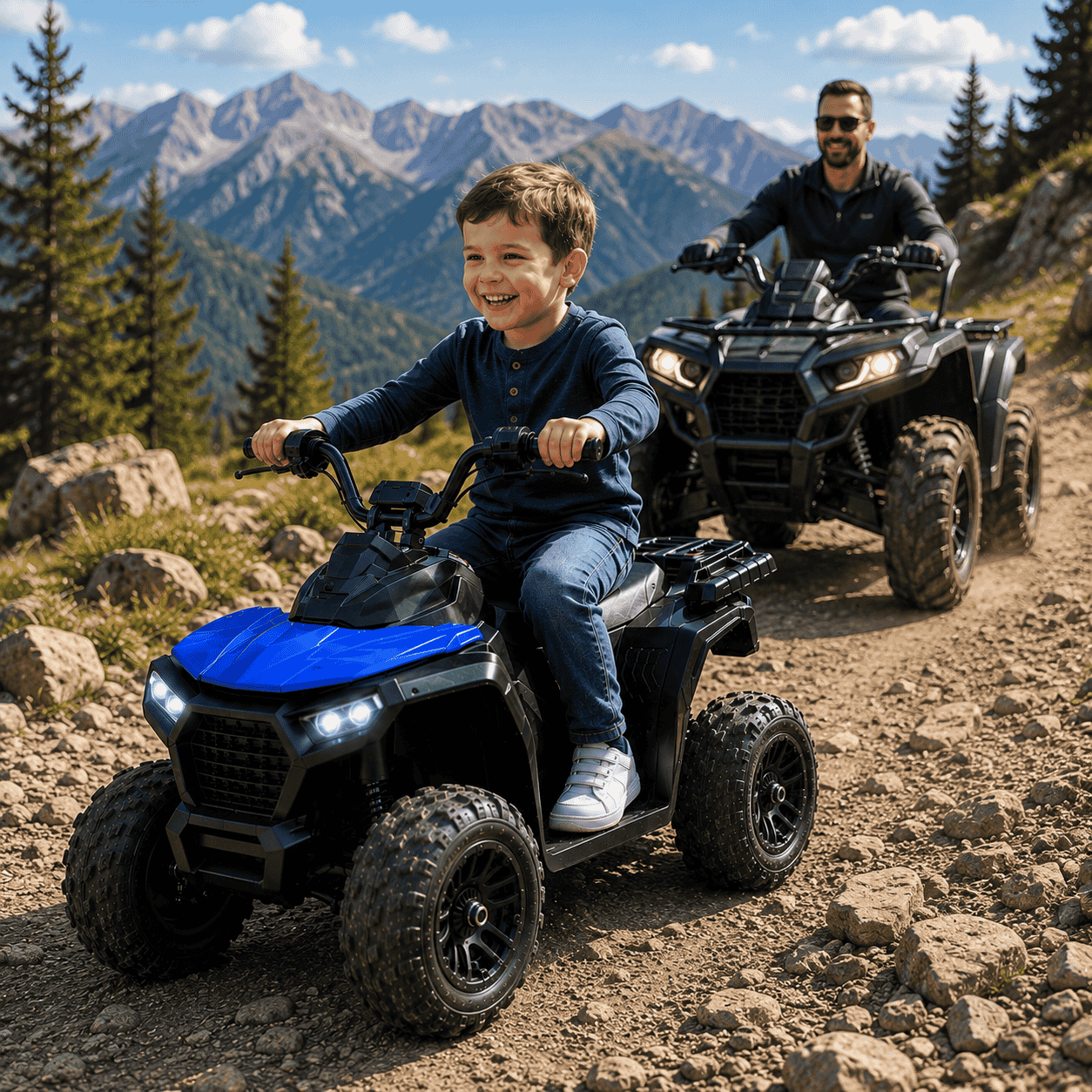 ATV Electric KIDOO pentru Copii 6V, Motor 380, Faruri LED, Pornire cu Buton, Design Off-Road, Albastru