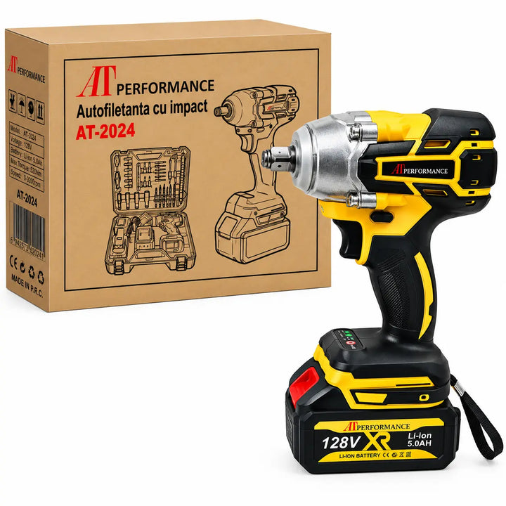Mașină de Înșurubat cu Impact AT PERFORMANCE® 850Nm, 128V, 2 Acumulatori 5Ah, Set 40 Accesorii, Valiză Transport