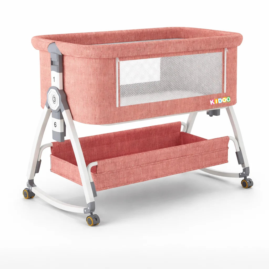 Pat portabil pentru bebeluși KIDOO® 3 în 1 cu saltea confortabilă, înălțime reglabilă, roți și pliere ușoară – ideal pentru nou-născuți, gri