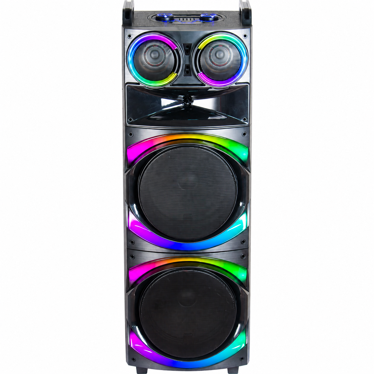 Boxă Karaoke AT PERFORMANCE® Portabilă 21200W PMPO, 2 x 12", Bluetooth, 2 Microfoane Wireless, RGB LED