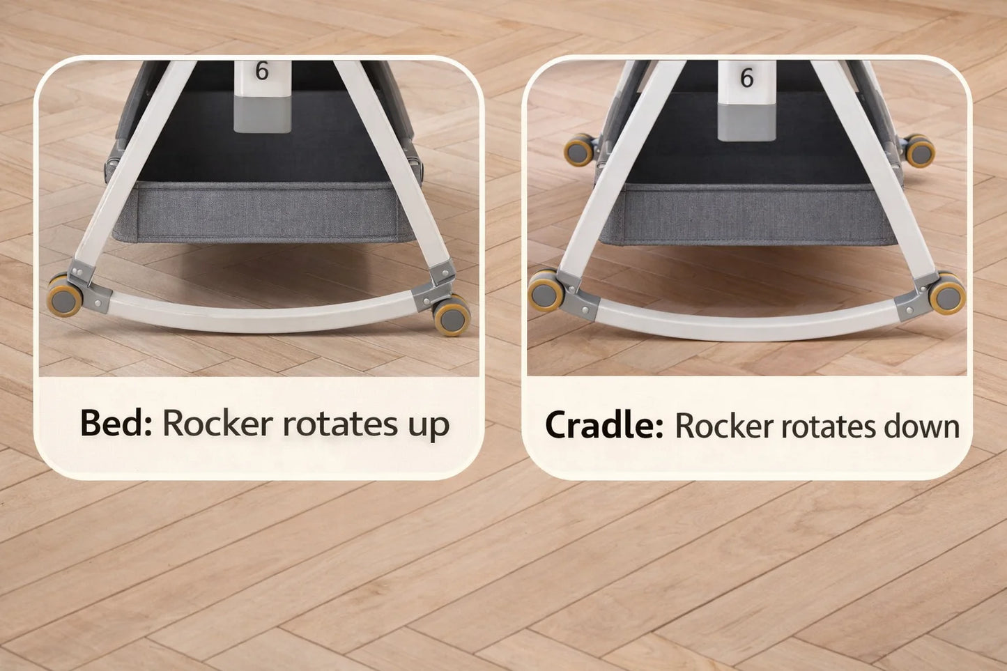 Pat portabil pentru bebeluși KIDOO® 3 în 1 cu saltea confortabilă, înălțime reglabilă, roți și pliere ușoară – ideal pentru nou-născuți, gri