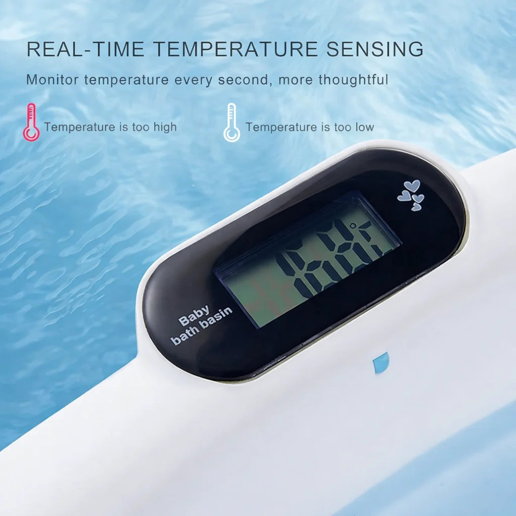 Cadita pliabila KIDOO albastra pentru nou nascuti cu pernita si termometru incorporat