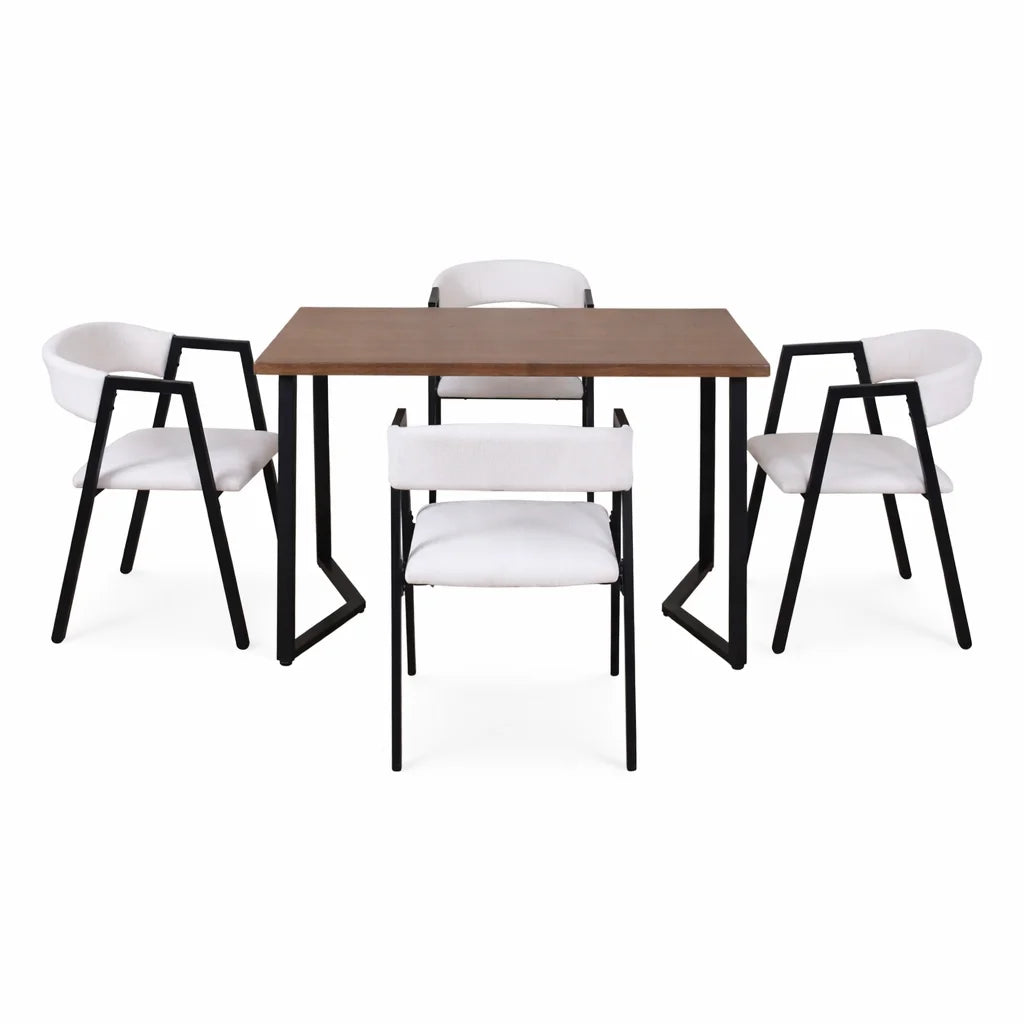 Set Masă Bucatarie Si Sufragerie 120x70 cm cu 4 Scaune, Blat Lemn, Cadru Metalic – Stil Modern