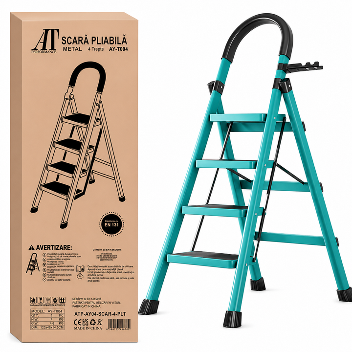 Scara Pliabila cu 4 Trepte Scara Pliabila cu 4 Trepte Late, At Performance, Metalica, Maxim 150 Kg, Picioare AntialunecareLate, At Performance, Metalica, Maxim 150 Kg, Picioare Antialunecare