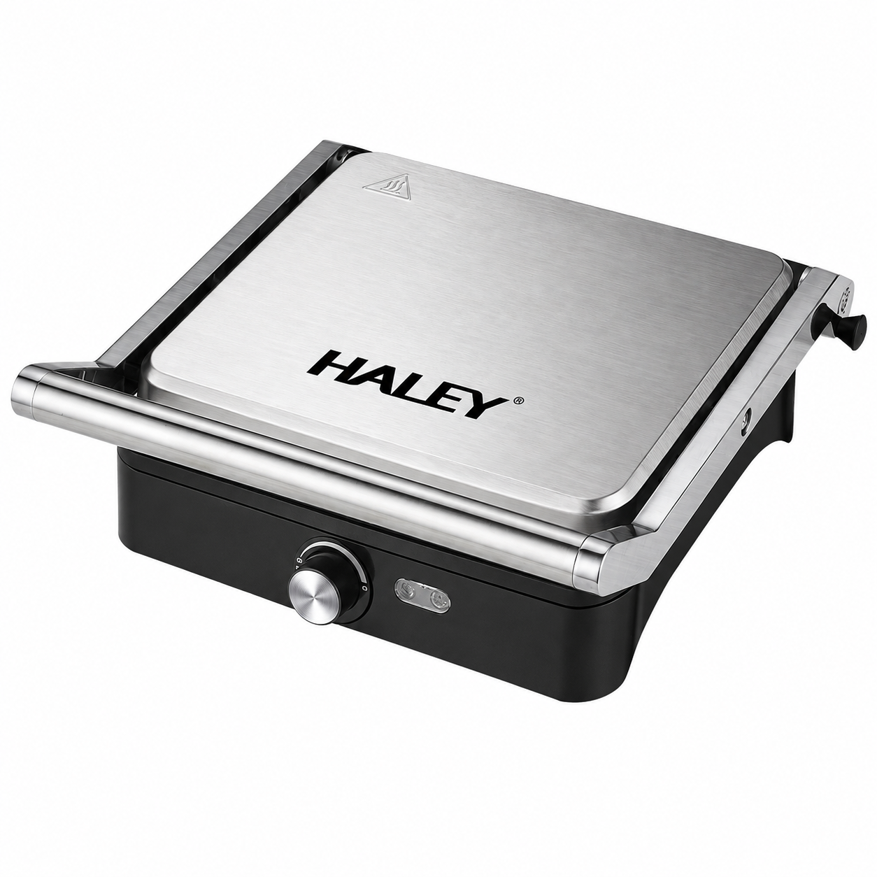 Grill electric HALEY HY-8605, 2000W, deschidere 180°, temperatură reglabilă, plăci antiaderente, tavă pentru grăsime, sistem cu balama flotantă