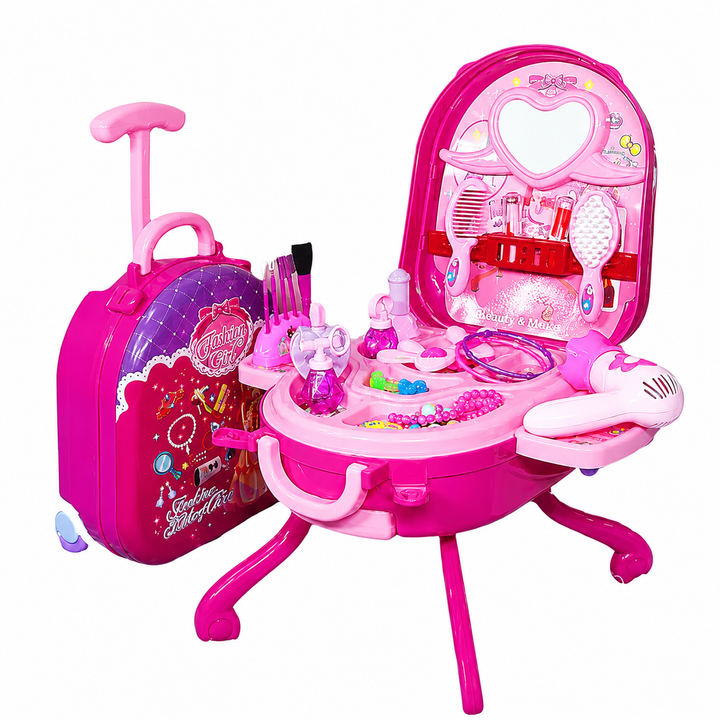 Set de Joacă Machiaj pentru Fetițe AT Performance®, 36 Piese, Valiză 2 în 1 Transformabilă, Accesorii Cosmetice de Jucărie, Roz, 3+ Ani