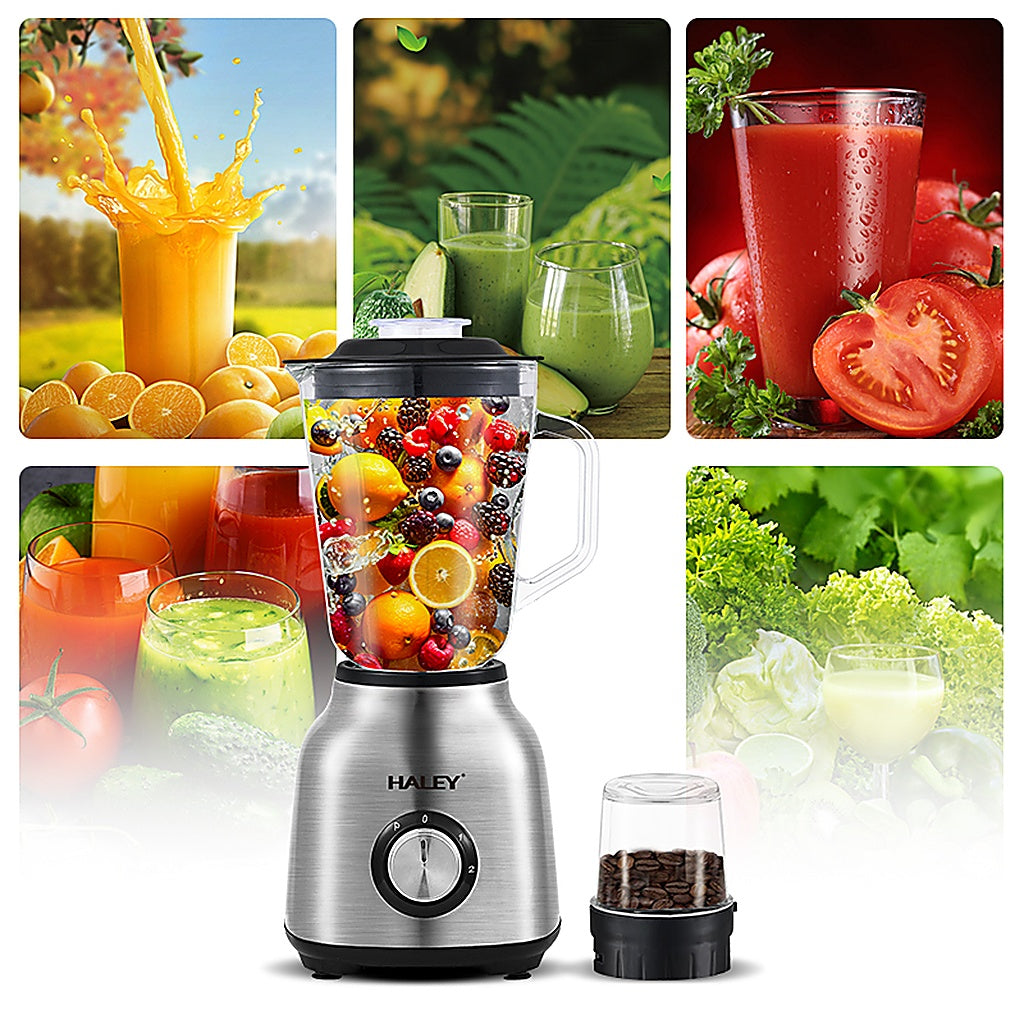 Blender HALEY HY-2943 1000W, 2 în 1, Bol Sticlă 1.5L, 2 Viteze + Pulse, Lame Inox