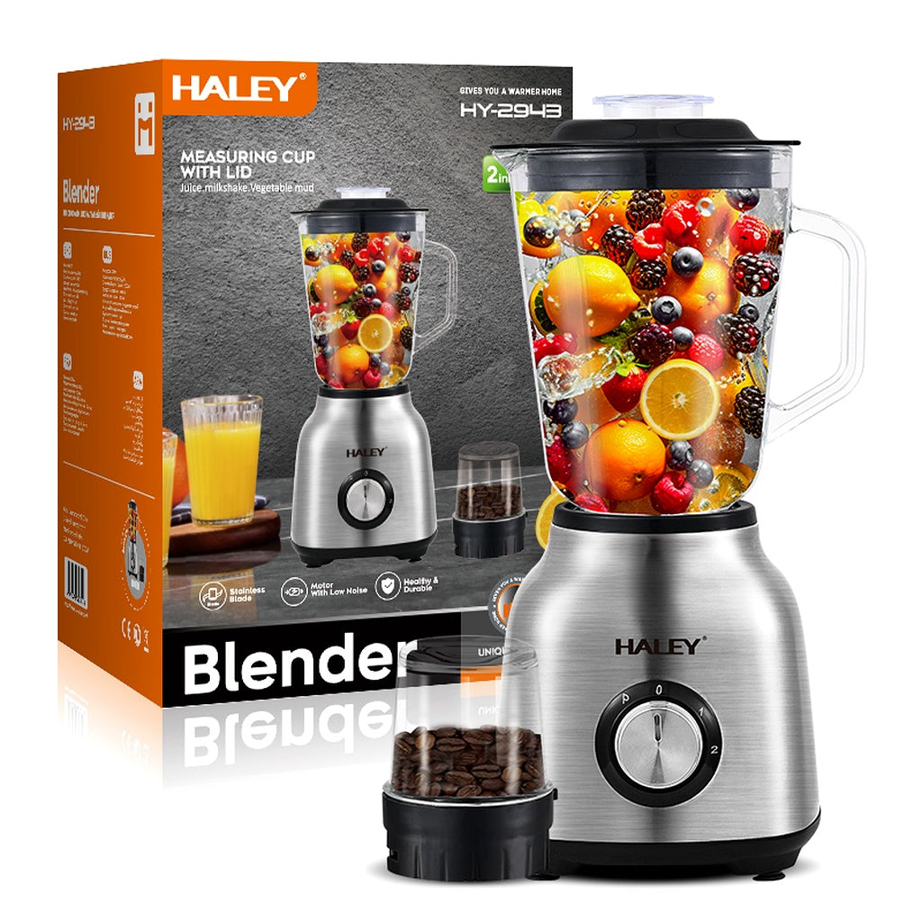Blender HALEY HY-2943 1000W, 2 în 1, Bol Sticlă 1.5L, 2 Viteze + Pulse, Lame Inox
