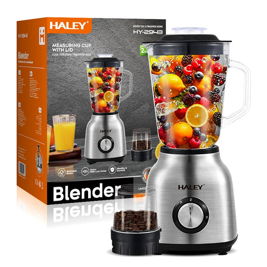 Blender HALEY HY-2943 1000W, 2 în 1, Bol Sticlă 1.5L, 2 Viteze + Pulse, Lame Inox