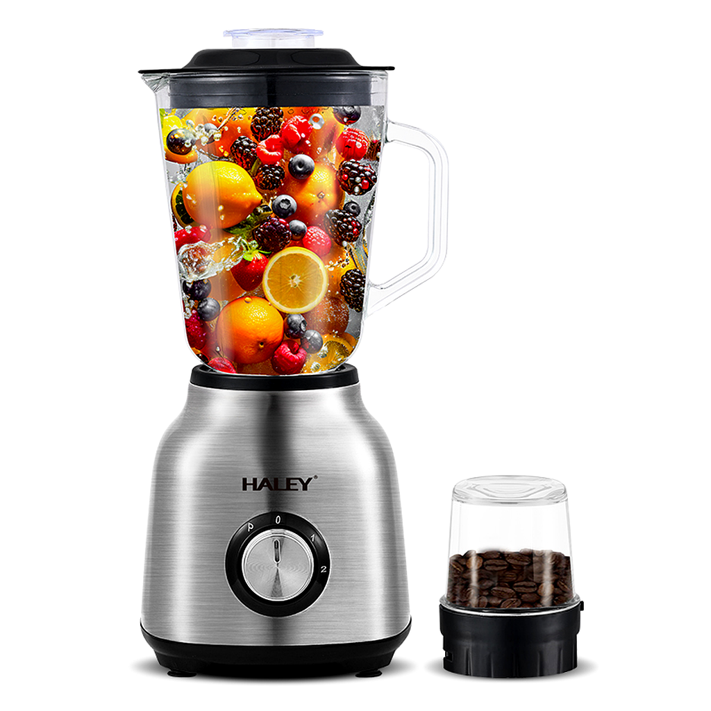 Blender HALEY HY-2943 1000W, 2 în 1, Bol Sticlă 1.5L, 2 Viteze + Pulse, Lame Inox