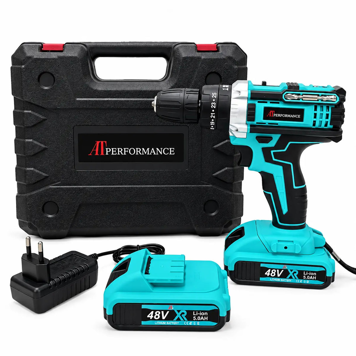 Mașină de Găurit și Înșurubat cu Acumulator 48V, 2 Baterii Li-Ion, Set Accesorii Complet, Valiză Transport