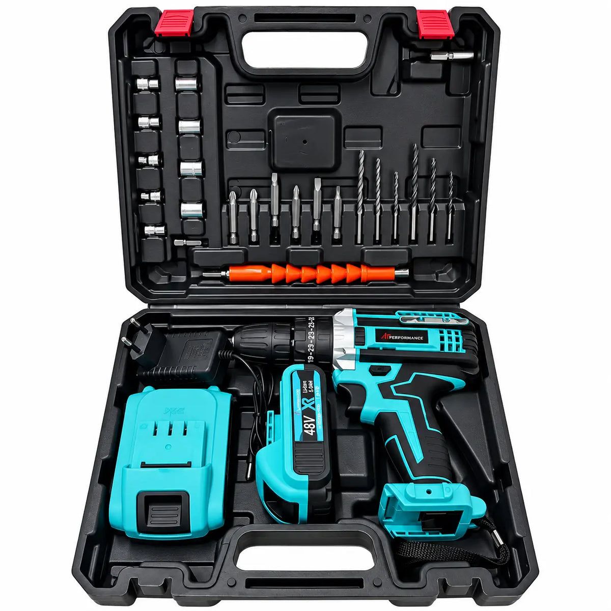 Mașină de Găurit și Înșurubat cu Acumulator 48V, 2 Baterii Li-Ion, Set Accesorii Complet, Valiză Transport