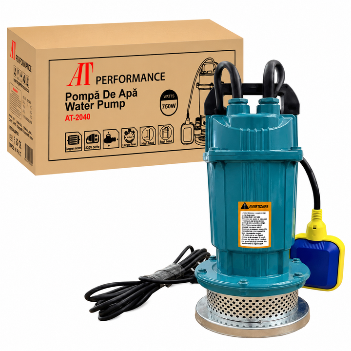Pompa apa curata submersibila, AT-Performance AT-2040, fonta, pornire automata, cu plutitor, 750 W, Inaltime refulare 32 m, adancime absorbtie 28 m, 1.5 m3/h, 1 Tol, 220 V