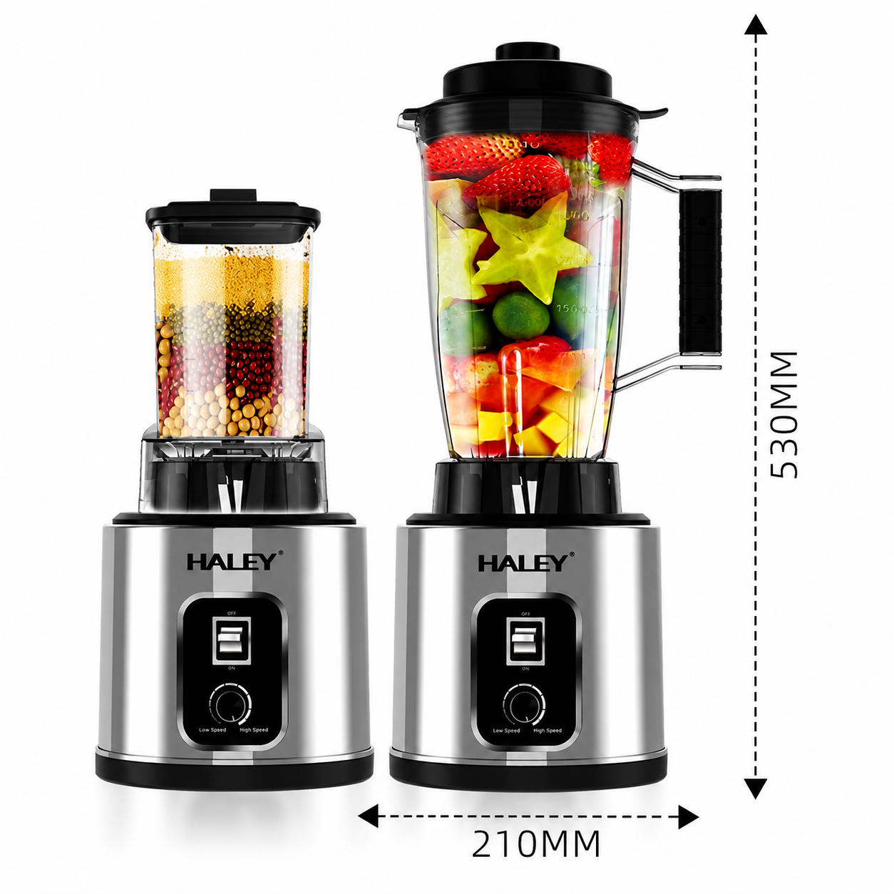 Blender Multifuncțional 2 în 1 HALEY HY-2712, 5500W, 15 Viteze + Pulse, Recipient 3L, Râșniță, Lame Inox, Funcție Autocurățare