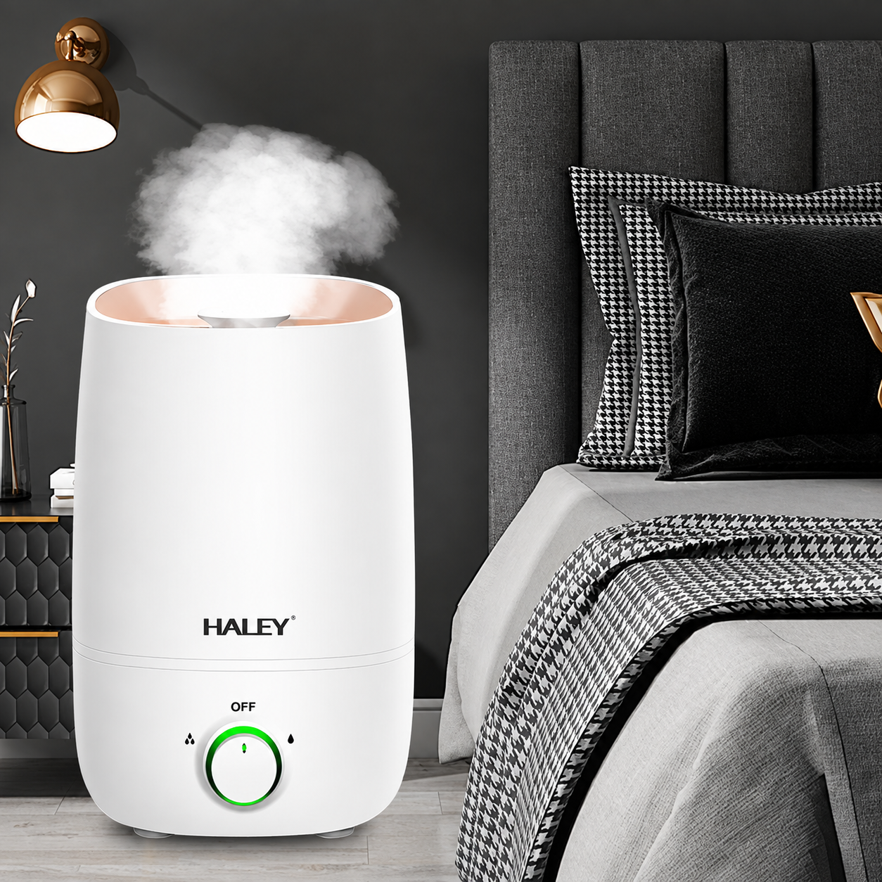 Umidificator De Aer Haley HY-3100, 5L, 1000W, Umidificare 360°, Reglare Continuă a Ceții, Rezervor Mare