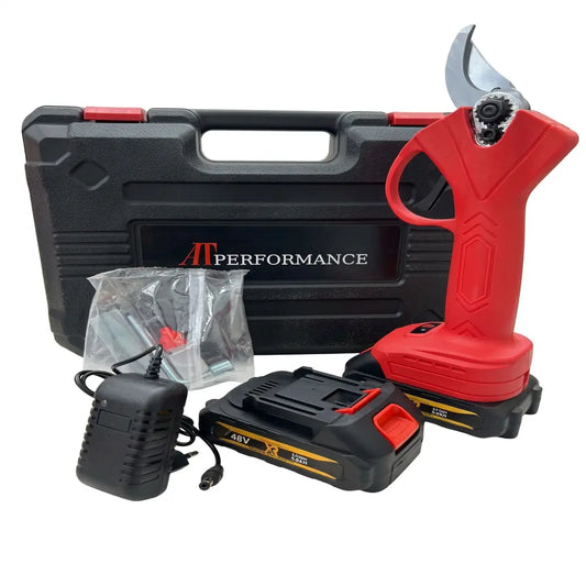 Foarfecă Electrică AT Performance cu 2 Acumulatori, Fără Fir, Lama Oțel Carbon, 5000 mAh, Rosu