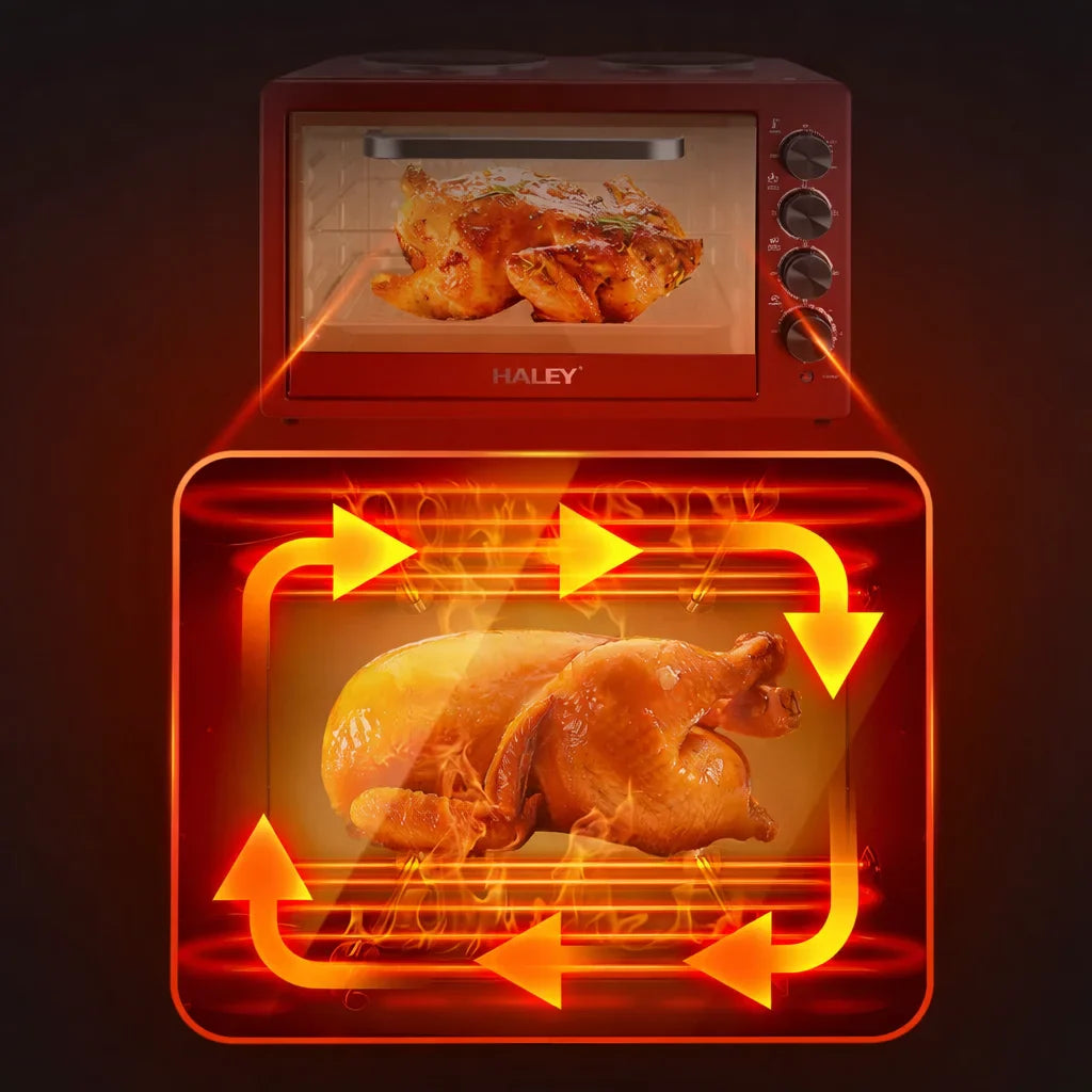 Cuptor Electric HALey HY-5127, 48L, 2000W, cu Plită Dublă, Ușă din Sticlă