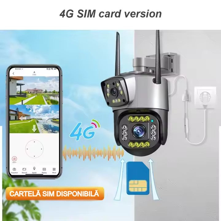 Cameră Supraveghere Inteligentă cu 2 Camere AT PERFORMANCE® – 4MP, WiFi, Audio, Vedere Nocturnă, Rotire 360° Orizontală