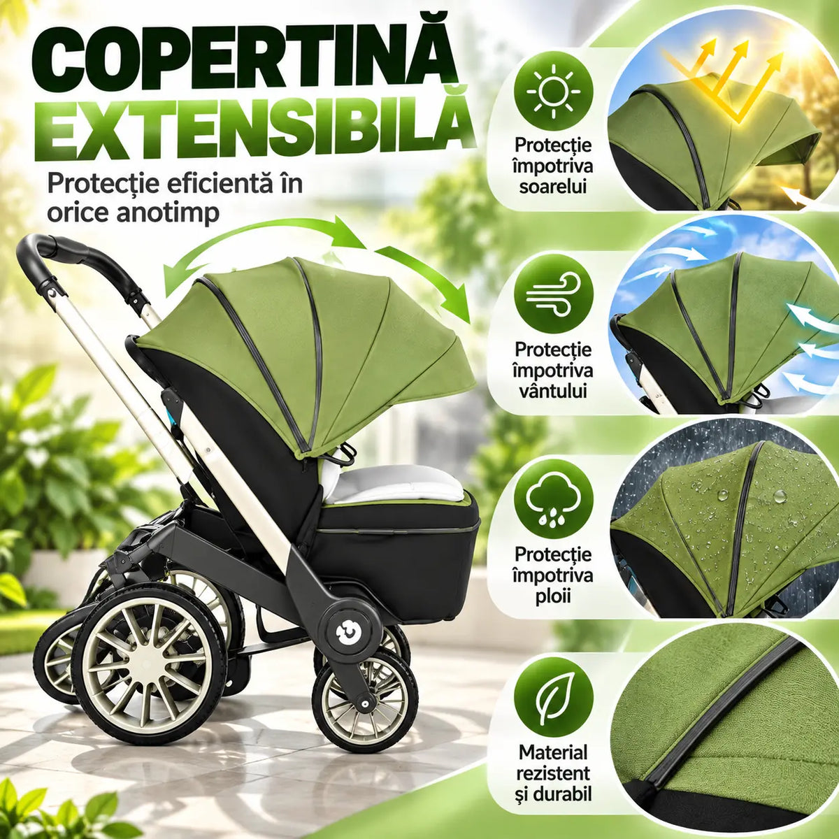 Cărucior 4 în 1 pentru Bebeluși Stroller Plus 2053 – Sistem Multifuncțional, 0-3 Ani
