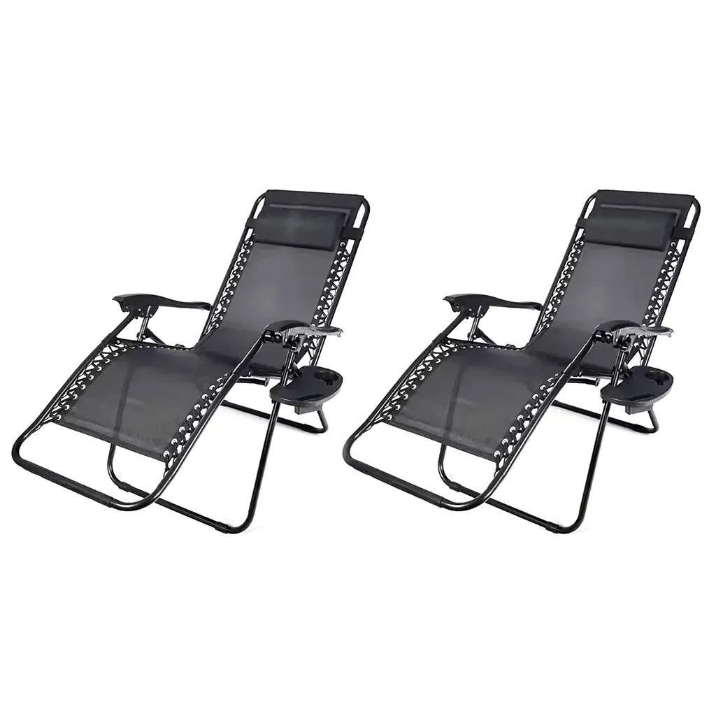 Set 2 Scaune Șezlonguri Portabile Pliabile AT PERFORMANCE® – Zero Gravity, Cadru Aluminiu, Suport Pahar