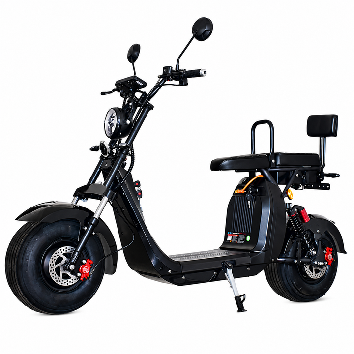 Scuter Electric 2 Persoane, Viteză Limitată 25 km/h – Fără Permis, Viteza maxima 25km/h, Autonomie 45 km, Motor 1500W, Baterie 20Ah, Suspensie Hidraulică, COC Inclus