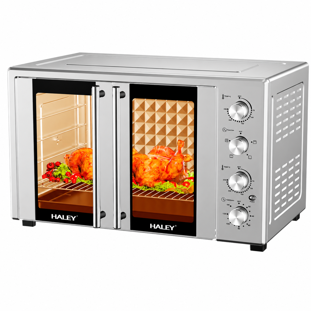 Cuptor electric HALEY HY-5132, 110L, 3600W, temperatură reglabilă până la 250°C, rotisor, timer 120 minute, tavă și grătar incluse