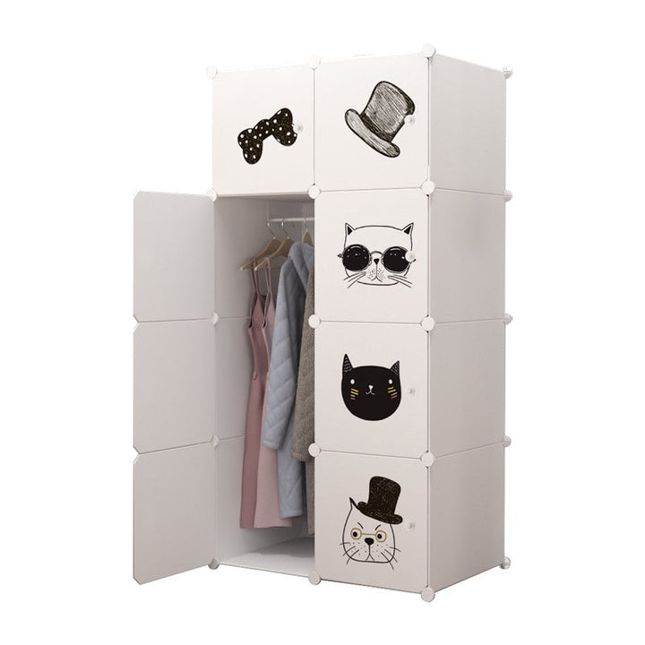 Dulap modular pentru copii 8 rafturi , AT PERFORMANCE® ,  Alb cu pisicute 🐱🎀👓🎩