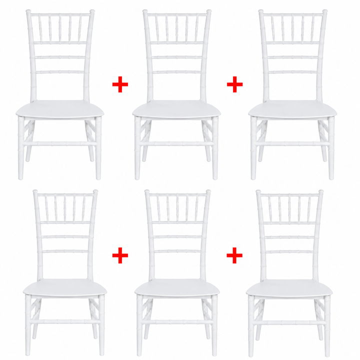Set 6 Scaune Elegante AT PERFORMANCE®, Policarbonat Rezistent la Umiditate, Spătar Decorativ, Fără Brațe, Alb, 38 x 37 x 88.5 cm