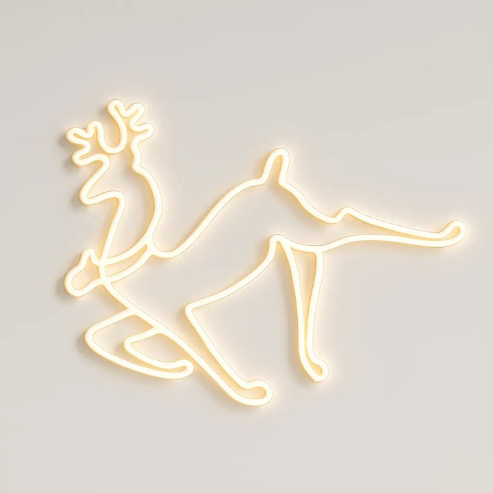 Decoratiune luminoasa Ren de Craciun AT PERFORMANCE®, 2 fete, cu Furtun LED, 57x50x4 cm, Alb cald.