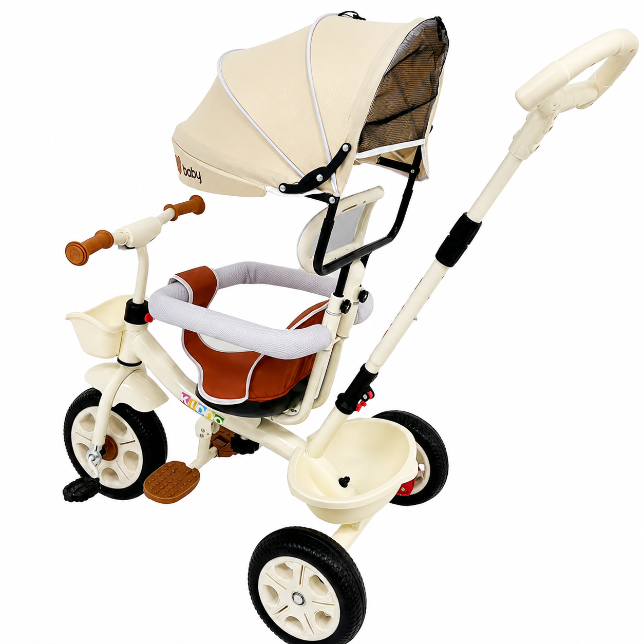 Tricicletă Evolutivă Kiddo KD-X06, Scaun Rotativ 360°, Poziție de Somn, Copertină UV, Roți din Cauciuc, 9 Luni – 6 Ani