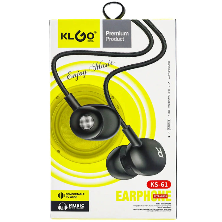 Căști In-Ear KLGO KS-61 cu Extra Bass și Microfon – Jack 3.5mm, Sunet Hi-Fi