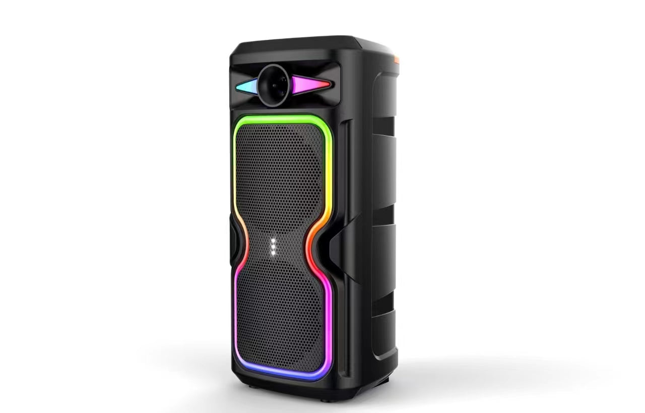 Boxa Portabila AT PERFORMANCE®, cu Lumini RGB, cu Maner, Putere 200W, MP3, USB, Bluetooth, TF, WIFI, Slot Microfon, Karaoke, Acumulator, Negru
