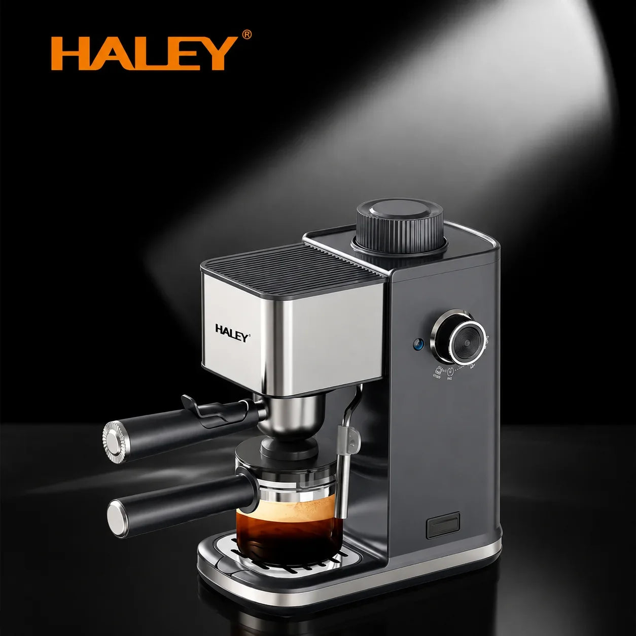 Espressor de Cafea HALEY HY-2822, 1500W, 5 Bar, Rezervor 350 ml, Sistem Spumare Lapte, Filtru Inox, Carafă din Sticlă Borosilicată