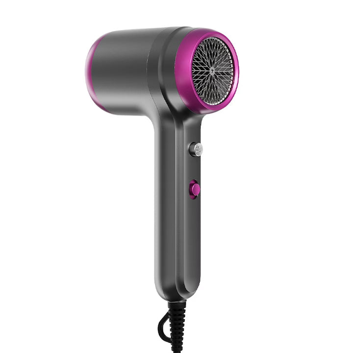 Uscator de par Original At Performance, cu Led, 2 trepte de Viteza, 2 Capete, Ioni Negativi, Aer rece/ cald, 1250 W, Gri/Fucsia
