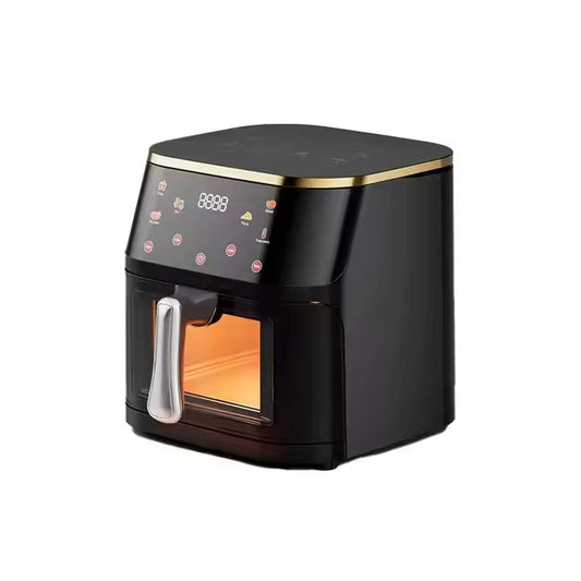 Friteuza cu Aer Cald AT PERFORMANCE®, cu geam, capacitate 10 L, display digital, Control touch 6 fFunctii de gătire presetatefunctie de mentinere la cald, pot detasabil, curatare usoara, Negru+ CADOU 50 HARTII DE COPT
