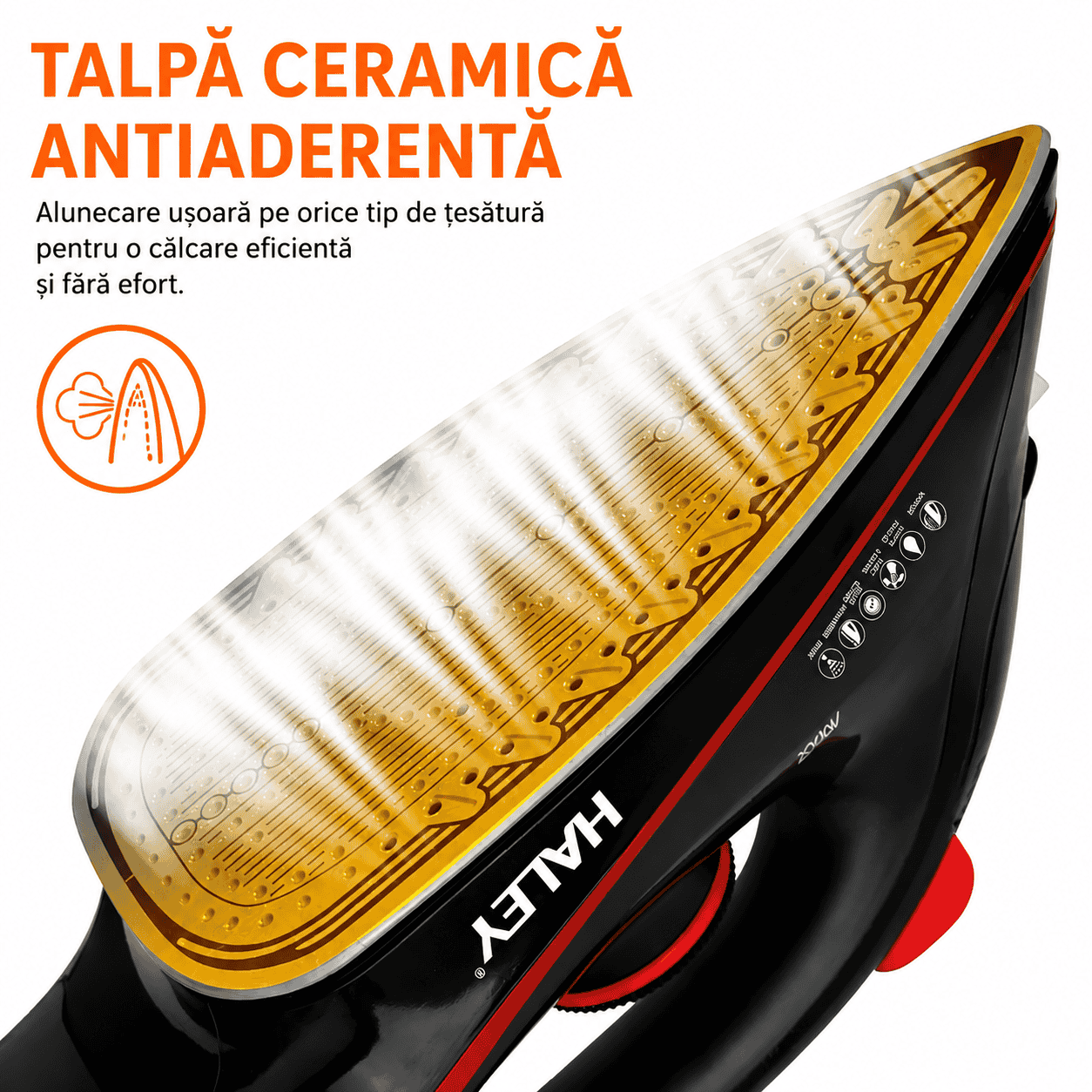 Fier De Călcat Cu Abur HALEY HY-2046, 2400W, Rezervor 350 ml, Talpă Ceramică