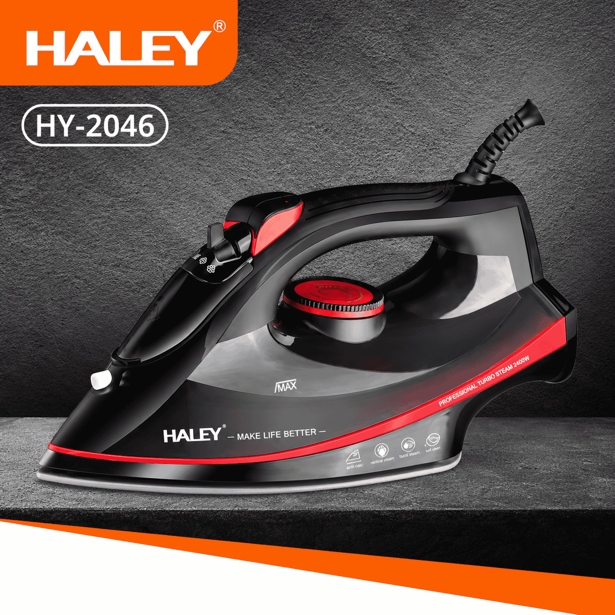 Fier De Călcat Cu Abur HALEY HY-2046, 2400W, Rezervor 350 ml, Talpă Ceramică